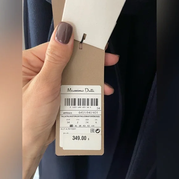 Massimo Dutti Navy Blue Belted Coat - Picture 3 of 9